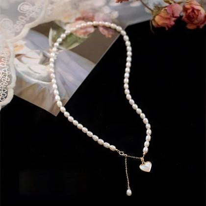 6-7mm White Freshwater Pearl Necklace - AAAA Quality Love-shaped clasp