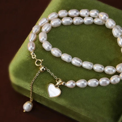 6-7mm White Freshwater Pearl Necklace - AAAA Quality Love-shaped clasp