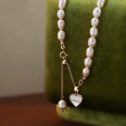 6-7mm White Freshwater Pearl Necklace - AAAA Quality Love-shaped clasp