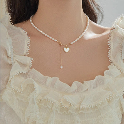 6-7mm White Freshwater Pearl Necklace - AAAA Quality Love-shaped clasp