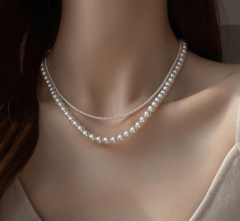 6-7mm White Freshwater Pearl Necklace - AAAA Quality Two loops